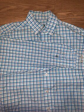 Southern Shirt Button Down Shirt Mens Small Blue Orange Plaid Long Sleeve